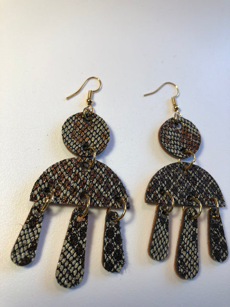 Snake skin, leather earrings