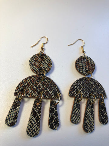 Snake skin, leather earrings